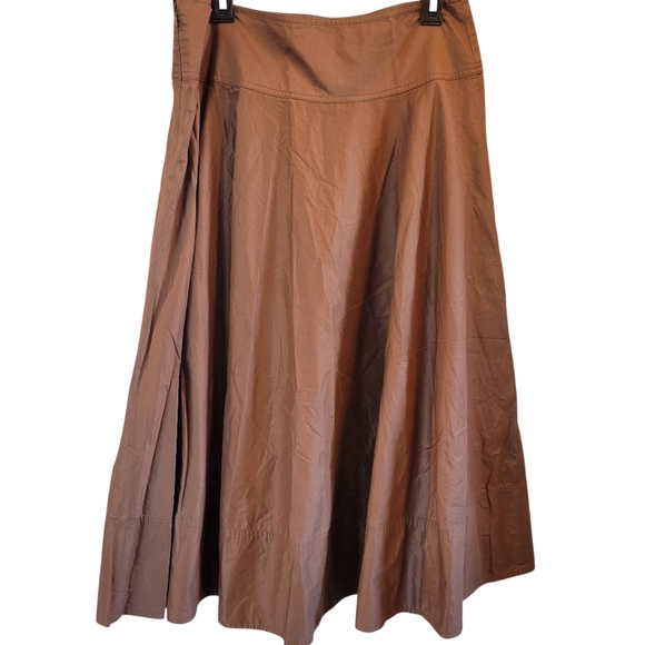 Vintage Lauren Ralph Lauren Brown Cotton A-line Midi Circle Skirt - Picture 2 of 3